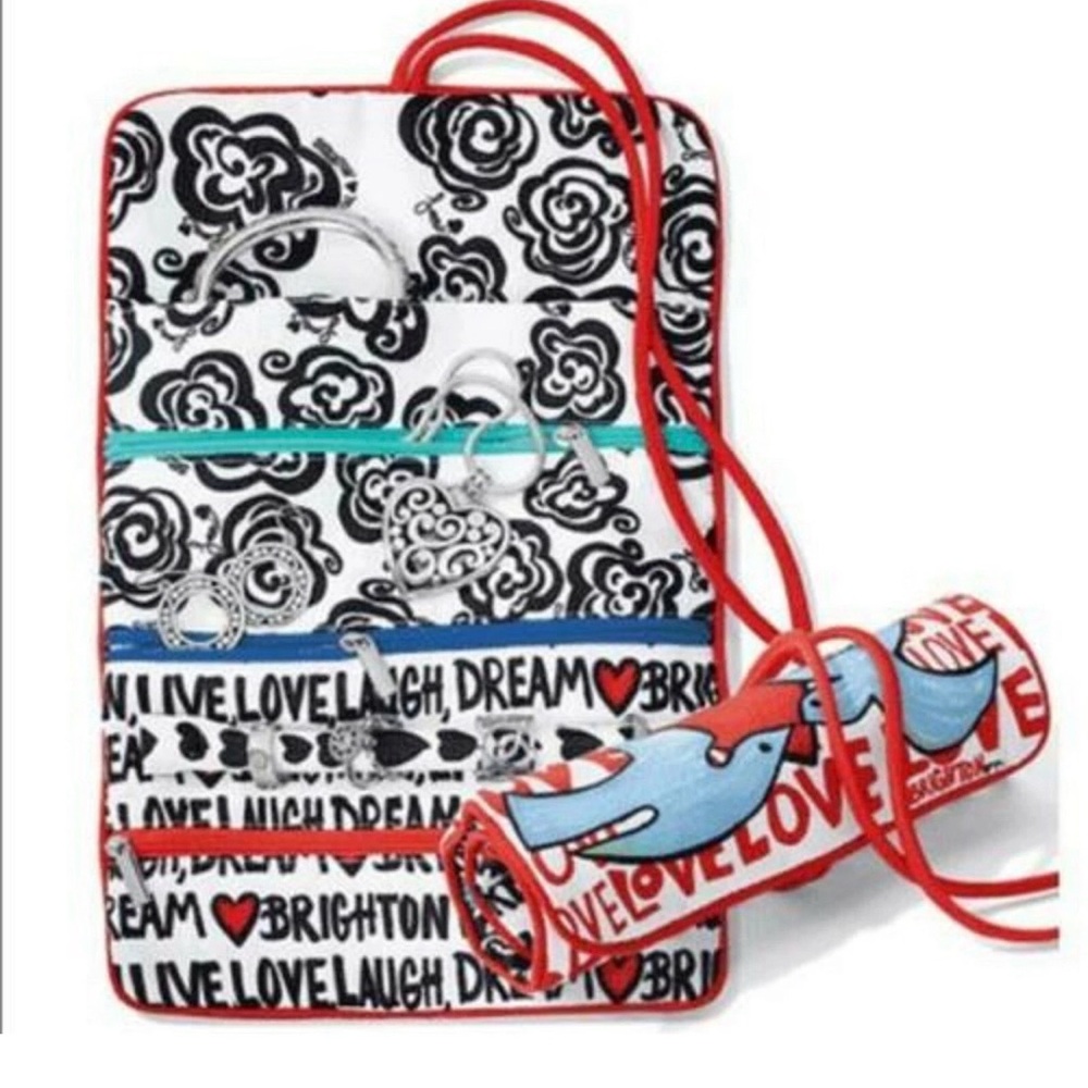 NEW Brighton Jewelry Roll Travel Love Dove Hearts Flowers Zippers